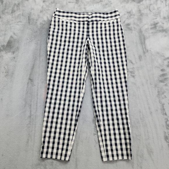 Ann Taylor LOFT Pants Womens 0P White Blue Check Gingham Marisa Crop Stretch - Picture 1 of 10